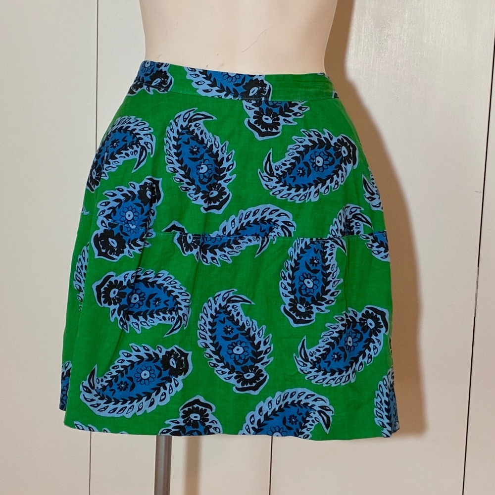 Yoana Baraschi Green Blue Tisza Paisley Print Skirt SIZE Medium